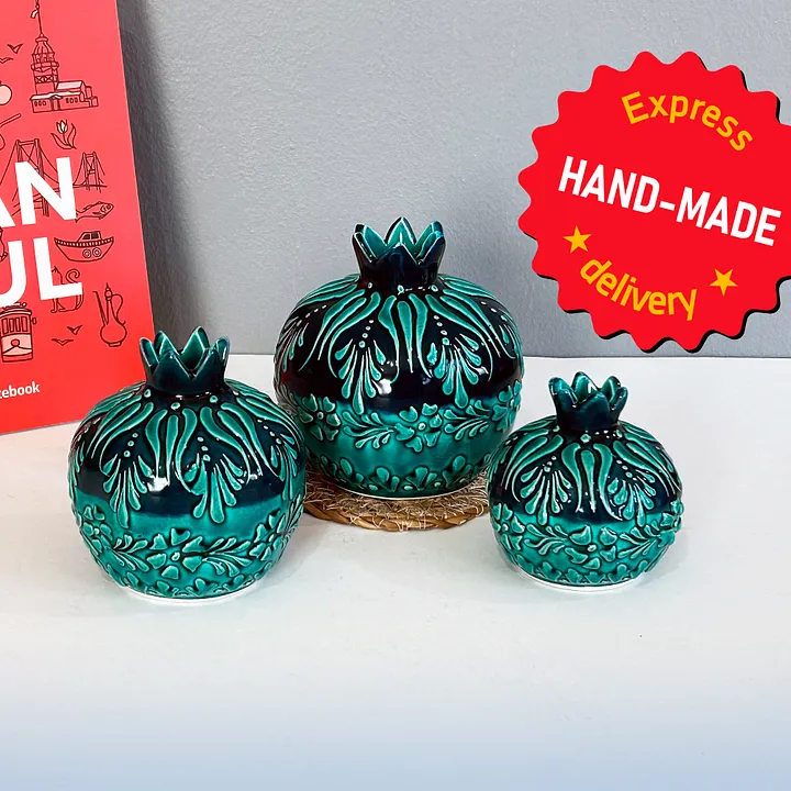 Ceramic pomegranates set (3 items) — handmade pottery, handmade ceramic product image (1)