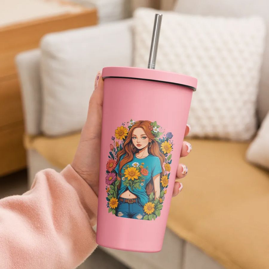 Bloomcore Flower Girl 20 oz Tumbler Cup - Pink - Insulated Tumbler with a Straw - v1 product image (3)