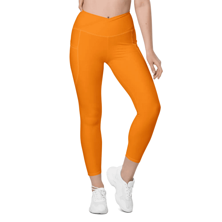 Plain Color Orange Crossover Leggings with Pockets product image (1)