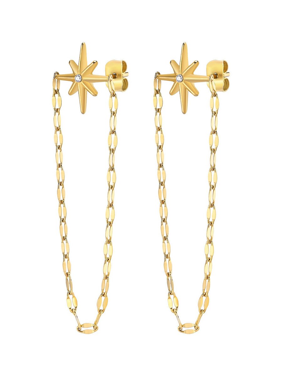 North Star Drop Chain Earrings | 18K Gold Plated product image (1)