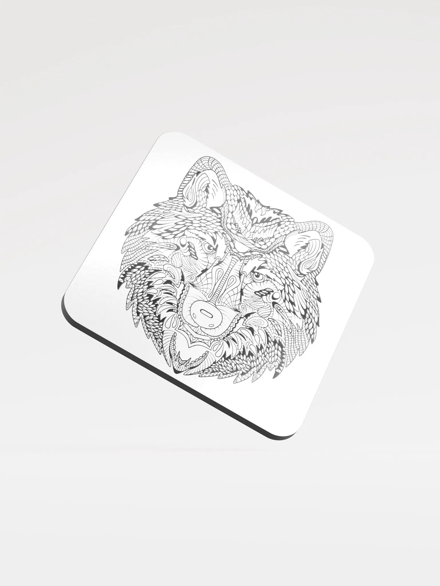 Ornate Wolf Etching Cork Coaster product image (1)