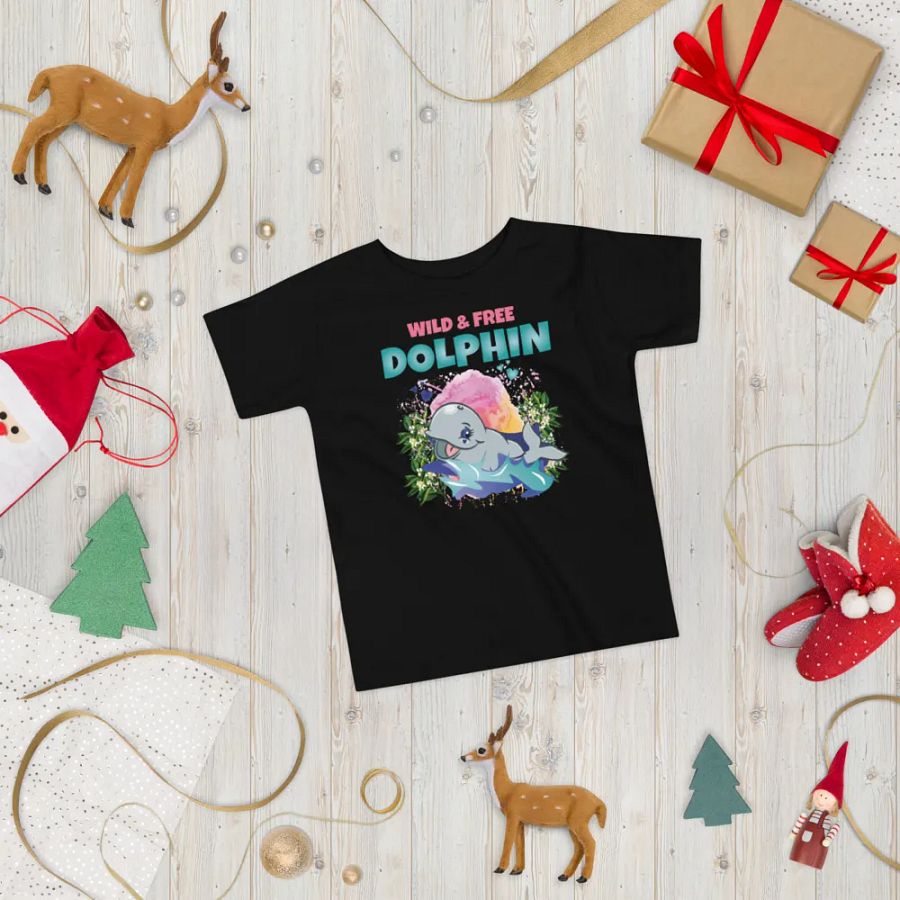 Dolphin Wild and Free Colorful Funny Cute Bella+ Canvas Toddler T-Shirt – Fun Gift for Kids product image (5)