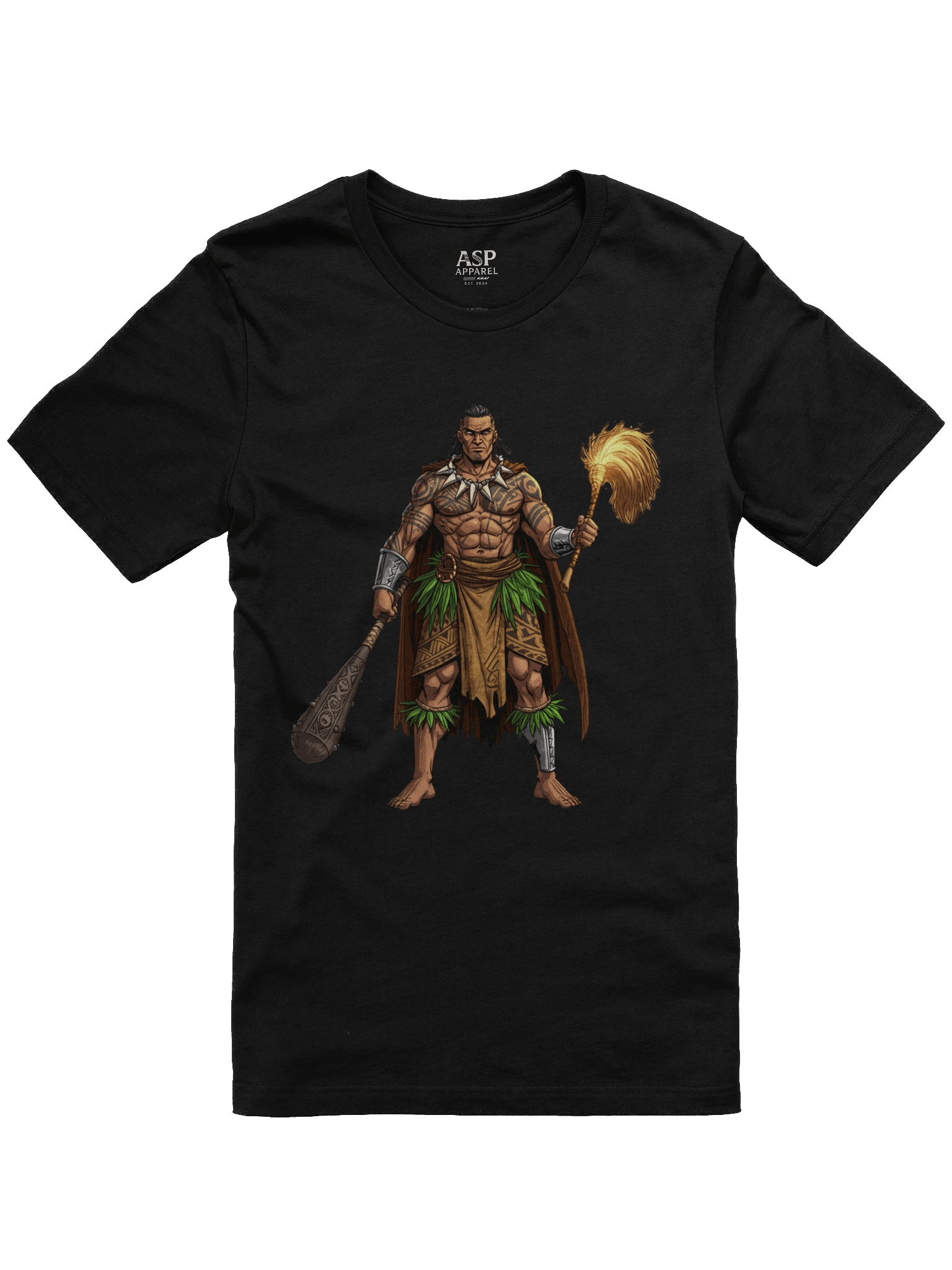 Samoan Matai Warrior T-Shirt – Tribal Chief Design with Traditional Polynesian Weapon & Fue product image (1)