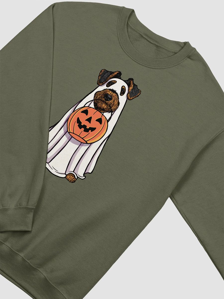 Funny Halloween Airedale Terrier(Black & Tan) Sweatshirt | Funny Airedale Wearing a Ghost Costume and Holding a Pumpkin Basket product image (14)