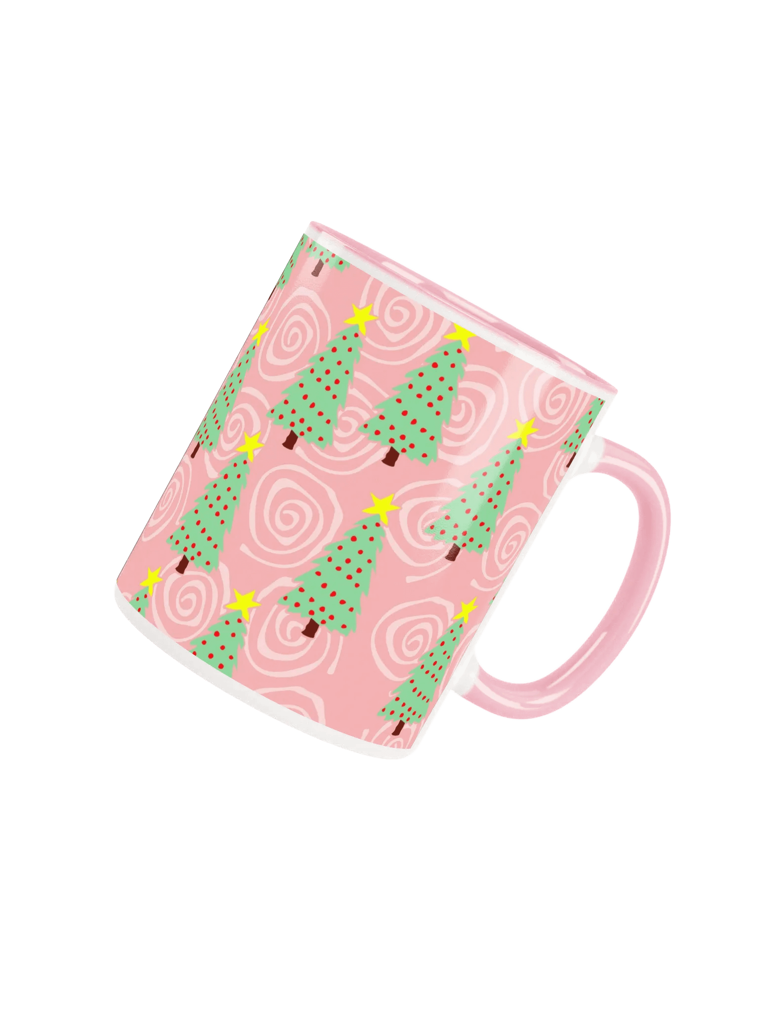 Green Christmas Trees on Pink Spirals Ceramic Mug product image (4)