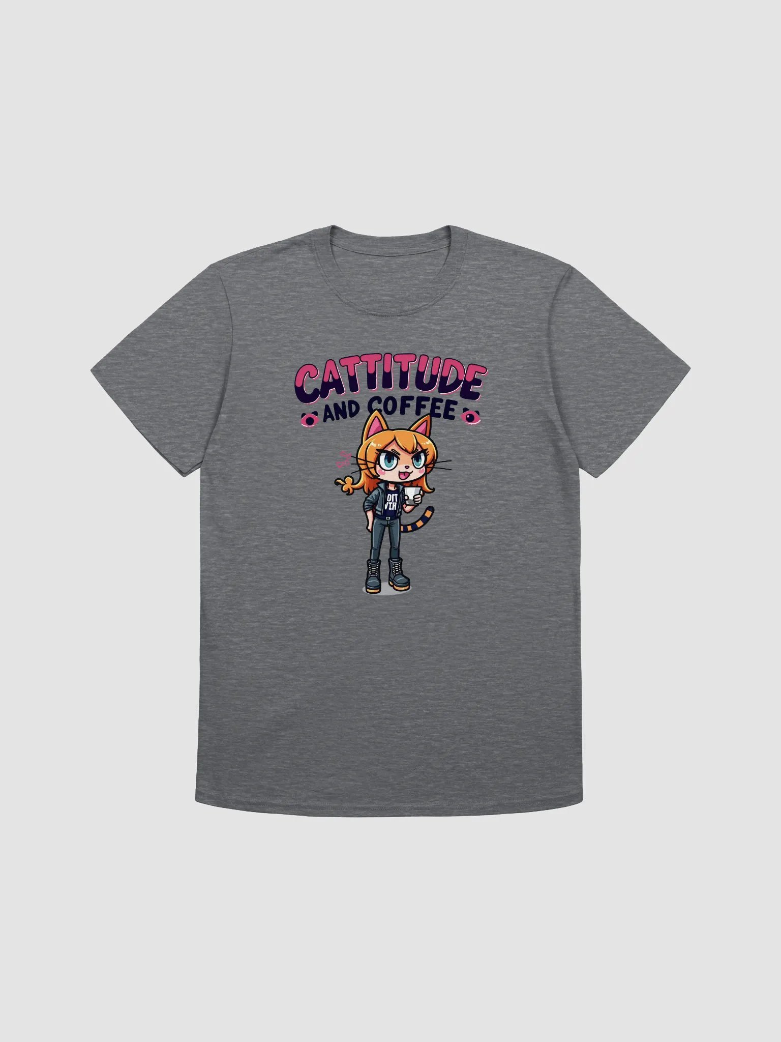 Cattitude and Coffee Cartoon Cat T-Shirt product image (5)