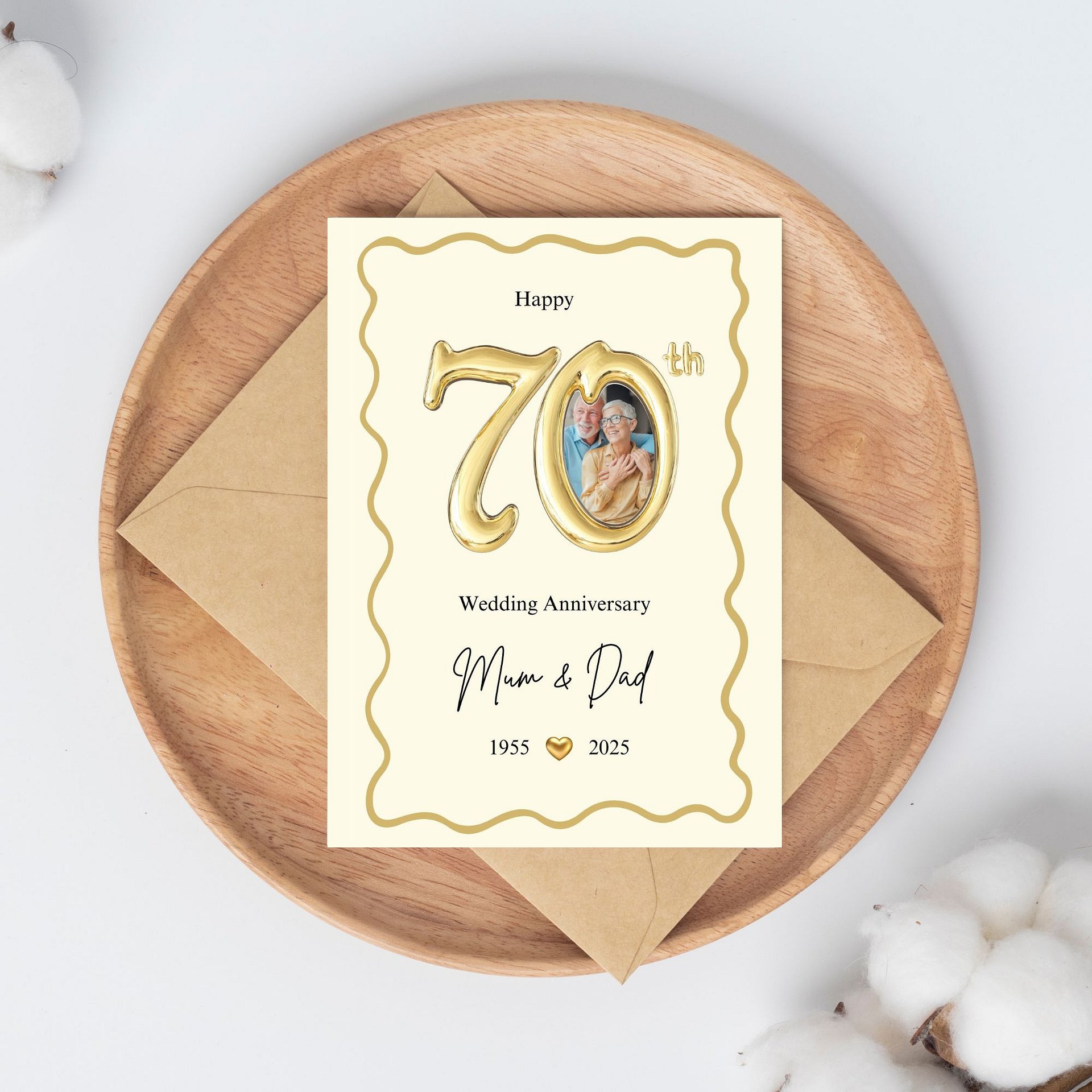 Gold Balloon-style 70th Year Wedding Anniversary Photo Card Template product image (4)