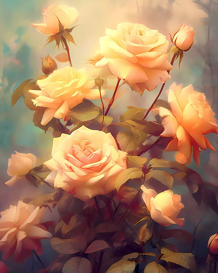 Whispers of Dawn: Vintage Pastel Roses Poster for Timeless Elegance Matte Poster product image (1)