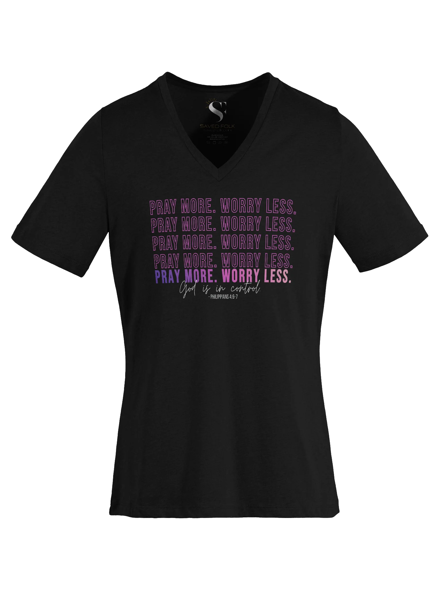 Pray More Worry Less 2.0 V-Neck Tee - Pink Gradient product image (7)
