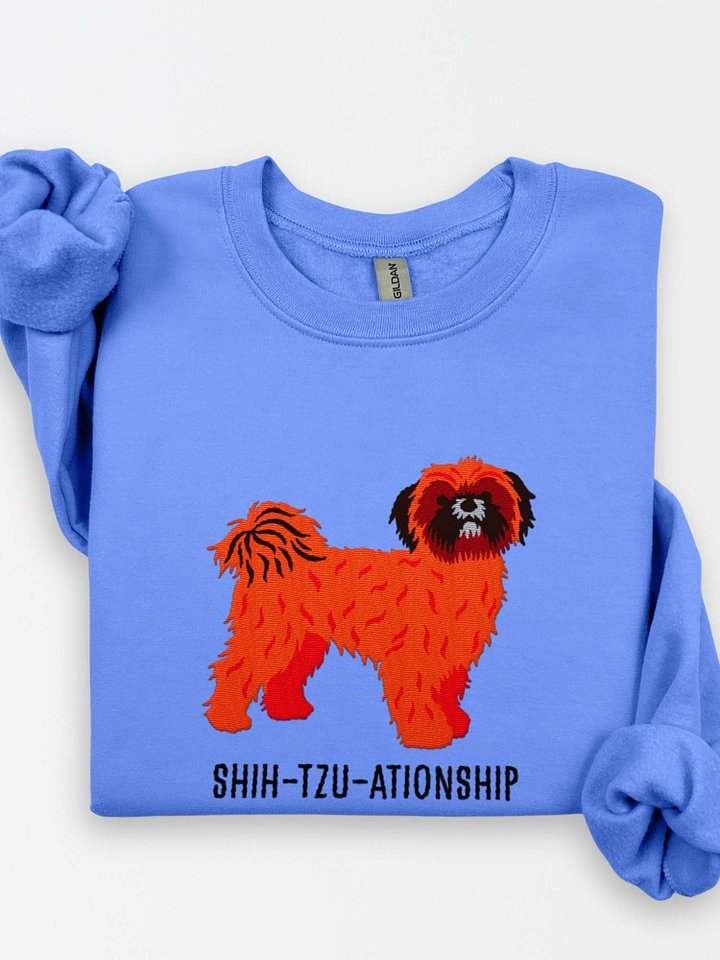 Shih-Tzu-ationship Sweatshirt (Embroidered) of a Shih Tzu(Red, Black Mask) product image (1)