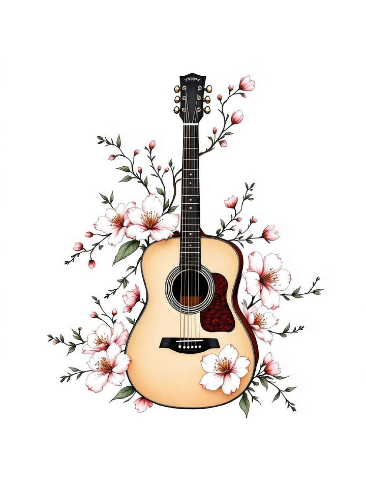 26 Floral Guitar Clipart Designs - Hand Drawn Red Flowers and Green Leaves for DIY Projects and Crafts product image (2)