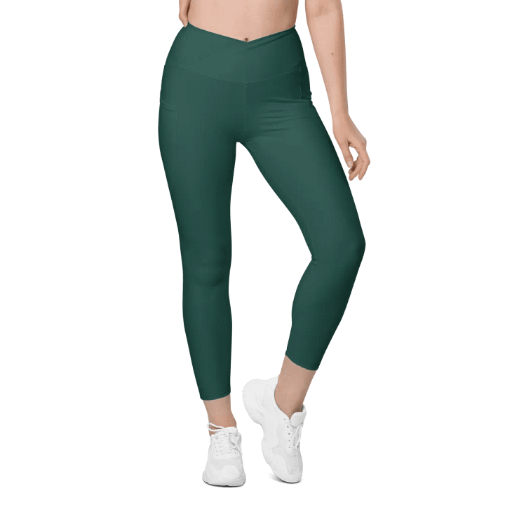 Plain Dark Green Soft Summer Women's High Waisted Premium Crossover Leggings with Pockets by Treasure Pie product image (2)