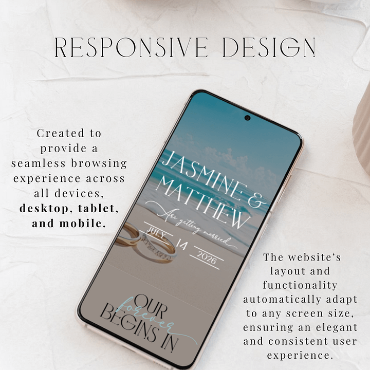 Beach Wedding Website Template | Coastal Ocean Theme | Editable Canva Template | Destination Wedding | RSVP Website | 5x7 Invite Included product image (2)