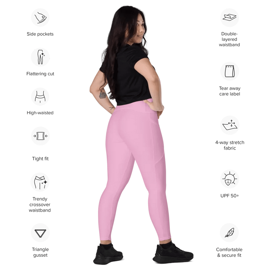 Plain Light Carnation Pink True Summer Women's High Waisted Premium Crossover Leggings with Pockets by Treasure Pie product image (12)