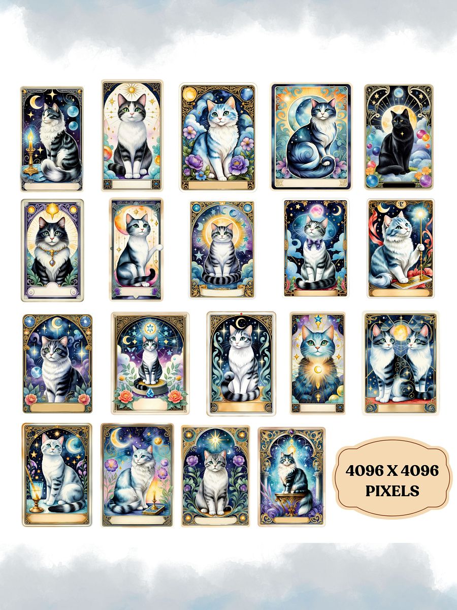 60 Cat Tarot Cards Clipart Bundle product image (3)