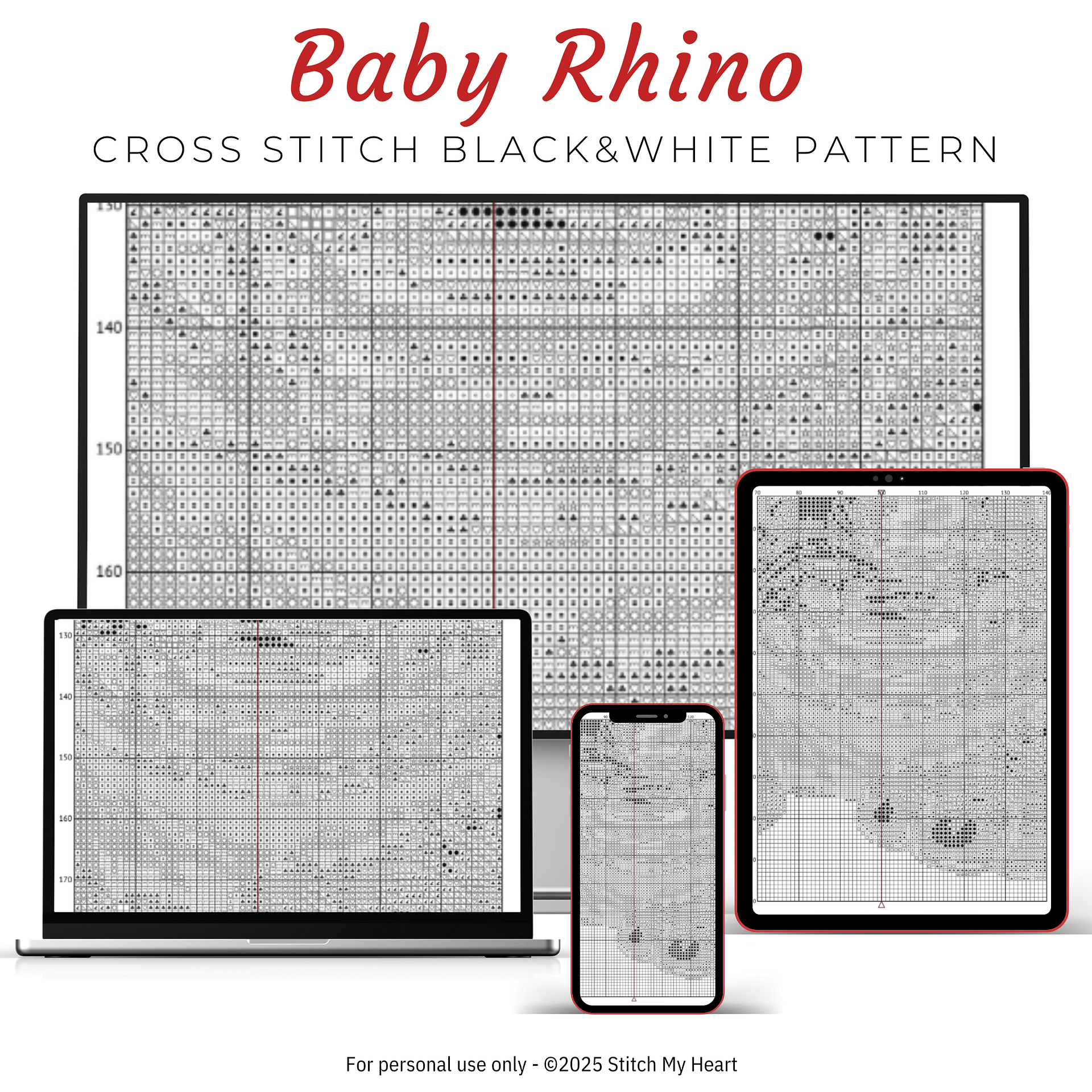 Baby Rhino Cross Stitch Pattern product image (4)