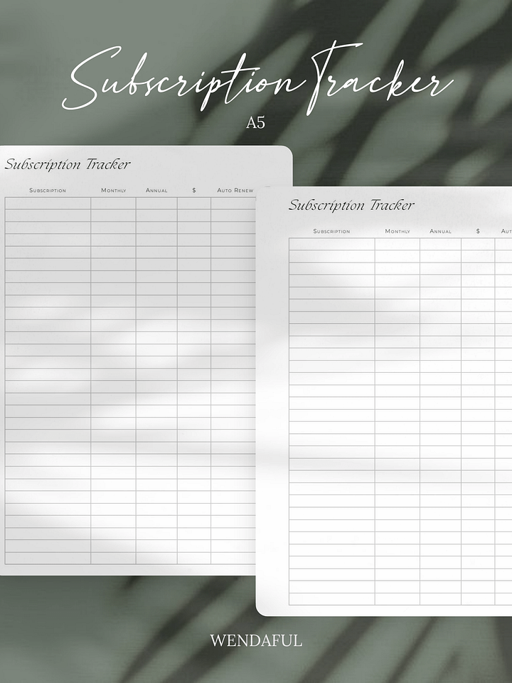 A5 Subscription Tracker Inserts | Manage Your Subscriptions Efficiently | Printable product image (1)