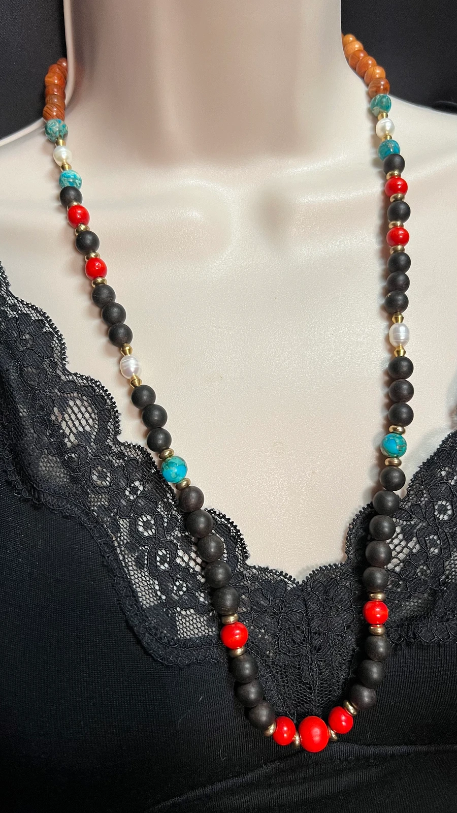 Necklace - Ebony, Sandalwood, and Freshwater Pearls product image (1)