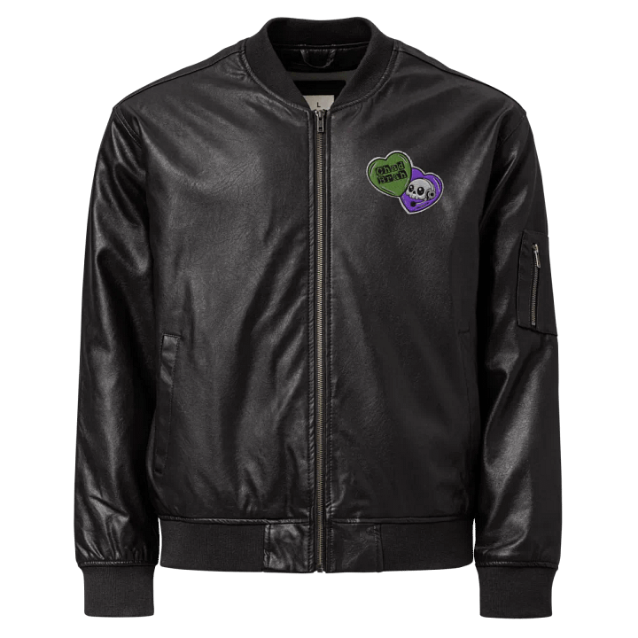 Lonely Hearts Faux Leather Bomber Jacket (Embroidered) product image (1)