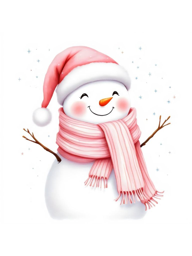 15 Pink Snowman watercolor Clipart Designs - Cute Snowman Clipart - Christmas Clipart Set product image (2)