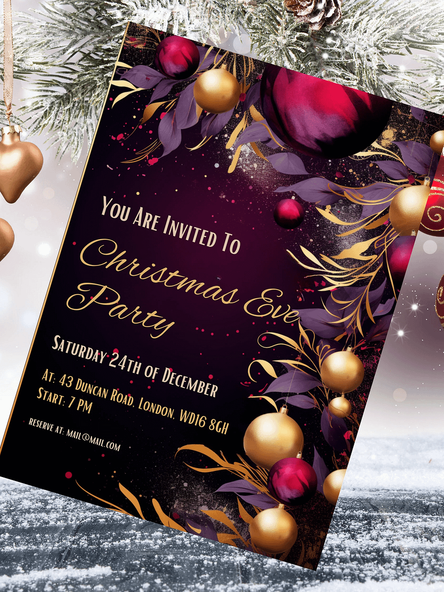 Beautiful Purple and Gold Christmas Party Invitation | Editable in Canva | Christmas Party Printable | Holiday Invitation Template | Canva product image (1)
