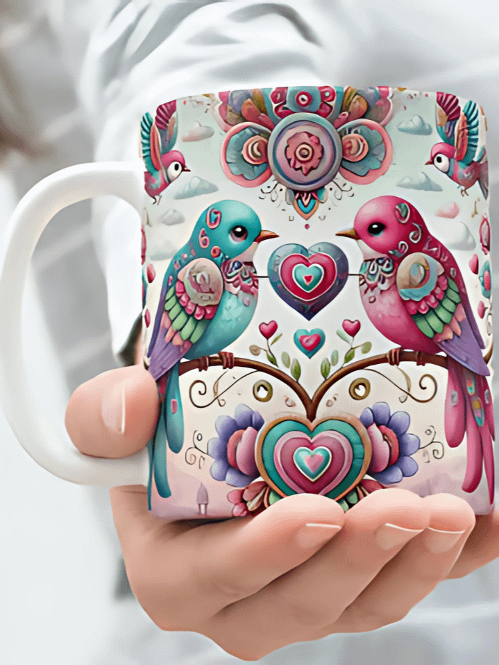 Adorable Love Birds Mug Wrap Design – Cute Valentine Art for 11oz & 15oz Mugs – High-Resolution PNG (300 DPI) – Instant Digital Download product image (1)