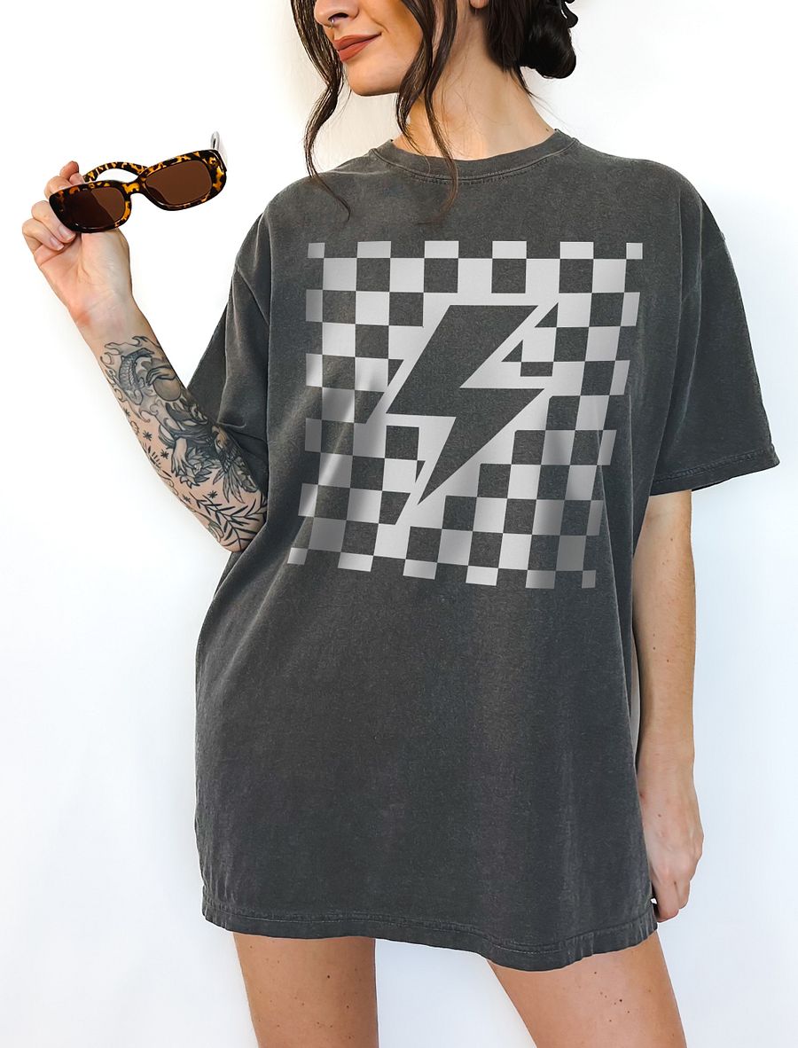 Lightning Bolt on a Checkerboard | Fun Retro-Style Trendy Thunderbolt T-Shirt | Trendy Western and Rock Unisex Tee product image (14)