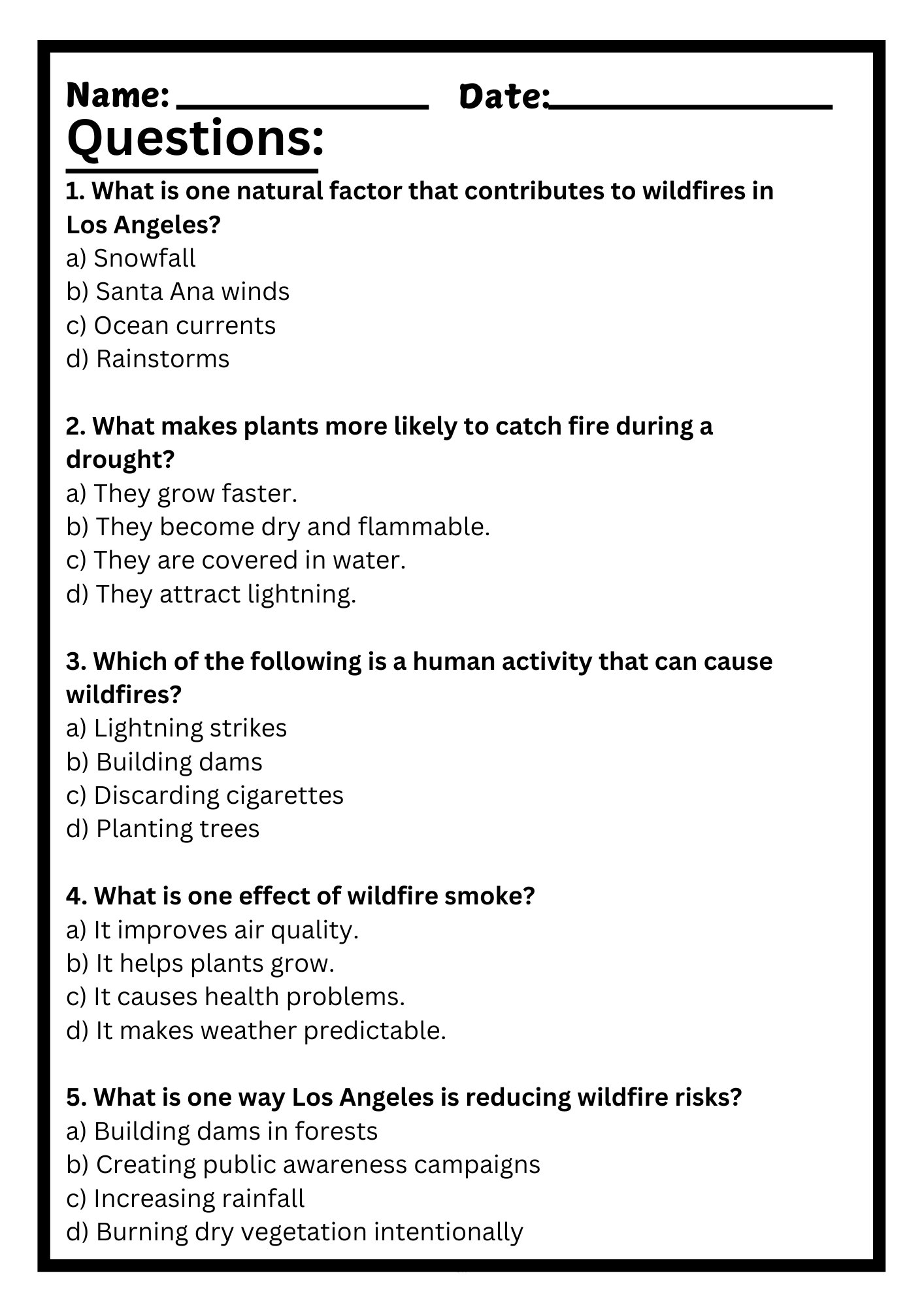 Los Angeles Wildfires Reading Passage with Questions PDF product image (3)