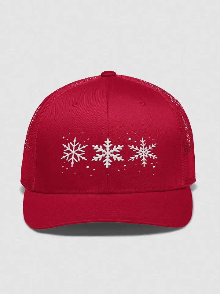 White Snowflakes Embroidered Retro Trucker Hat product image (1)