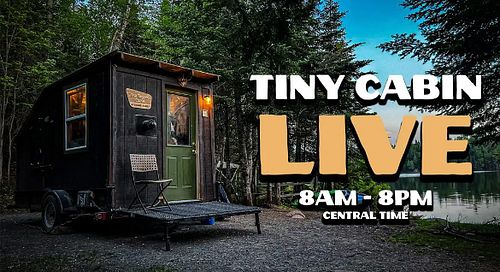 Come by our YouTube Channel “Tiny Cabin Life” tomorrow for a 12 Hour Livestream in the Woods 🌲 Come camping with Ellie and me...