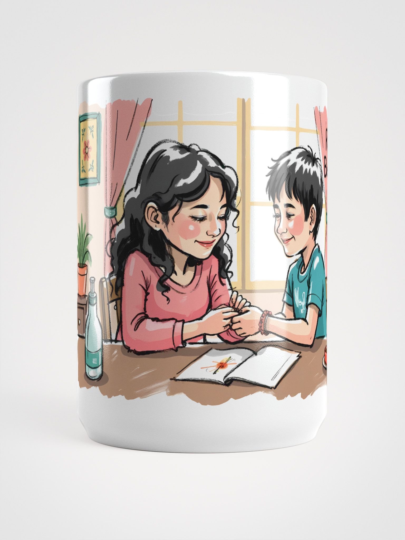 Sister-Brother Bond: Heartwarming Raksha Bandhan Art Glossy Mug product image (5)