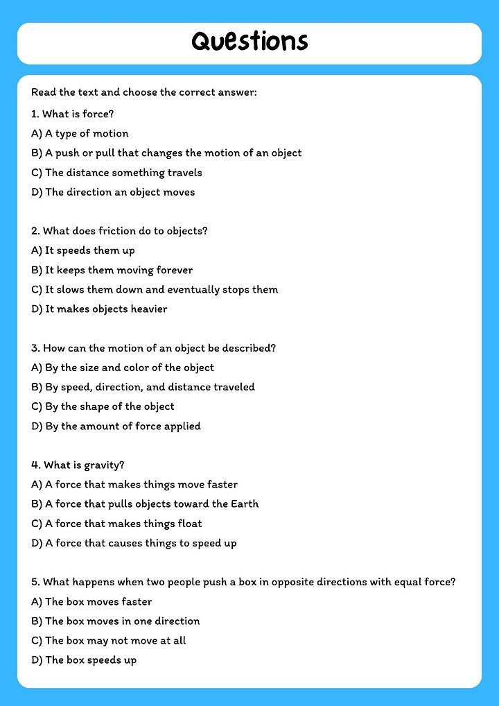 Force and Motion Reading Comprehension Passage with Questions product image (2)