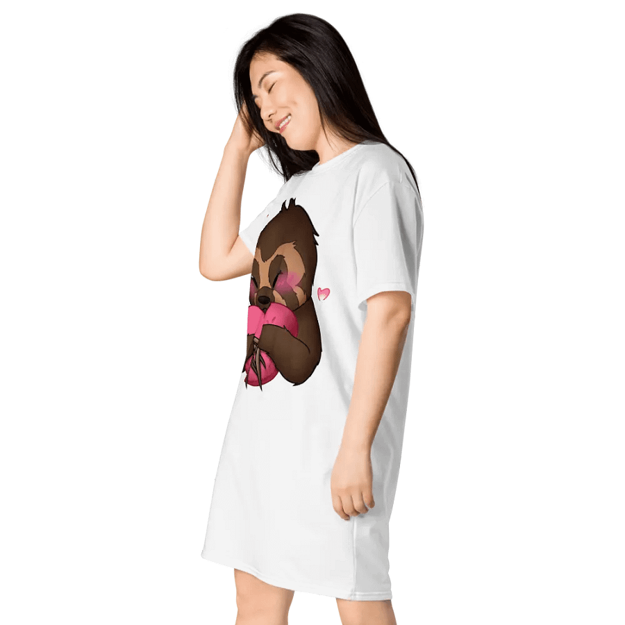 White Blushing Sloth Love T-Shirt Dress product image (3)