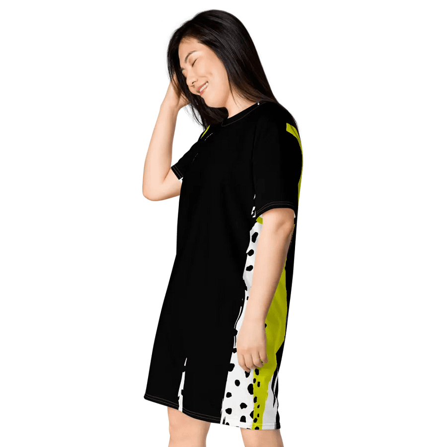 Black/Yellow Abstract Geometric All-Over Print T-Shirt Dress product image (5)