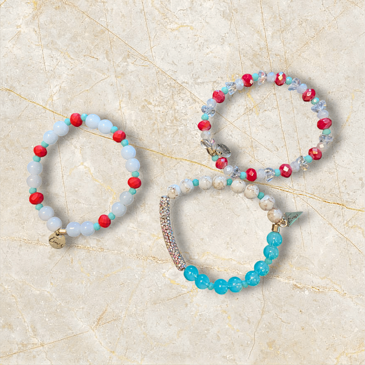 Ermish Red, Teal & White 3 Bracelet Stack product image (1)