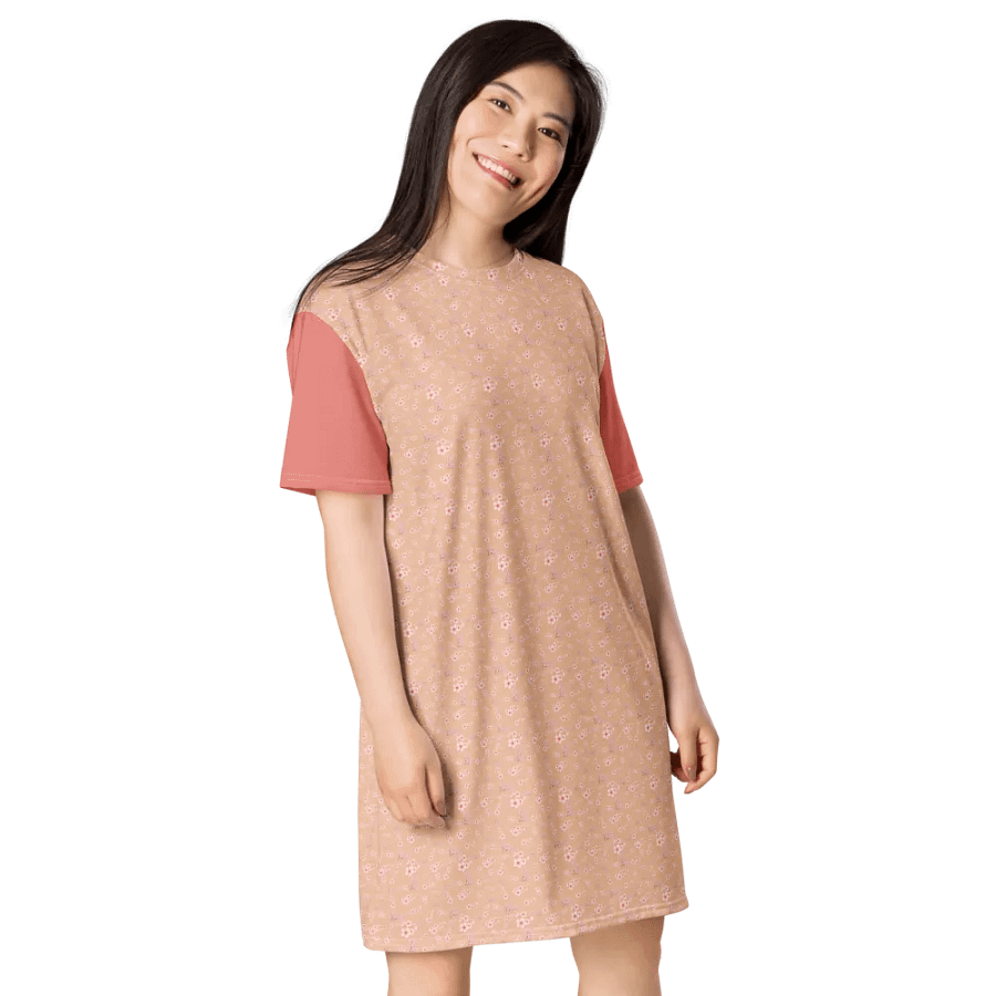 Cherry Blossoms on Cream T-Shirt Dress product image (4)