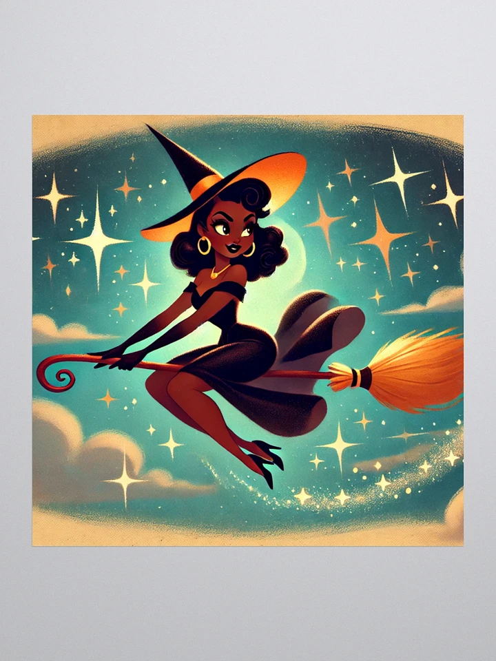 Whimsical Witch on Her Broomstick Halloween Sticker product image (1)