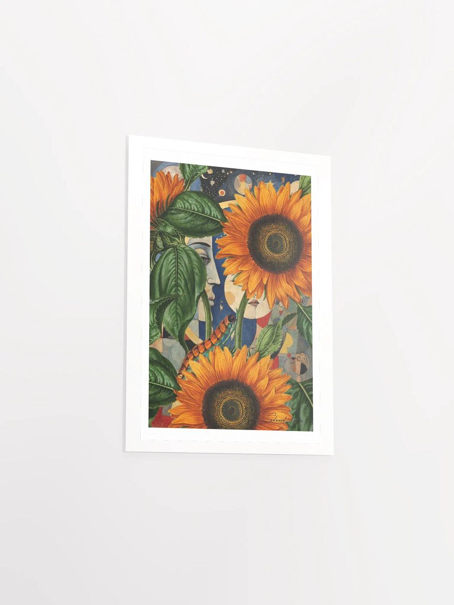 'Hidden in the Garden' by Edward Martin Mixed Media Collage: Celestial Sunflowers Poster product image (4)