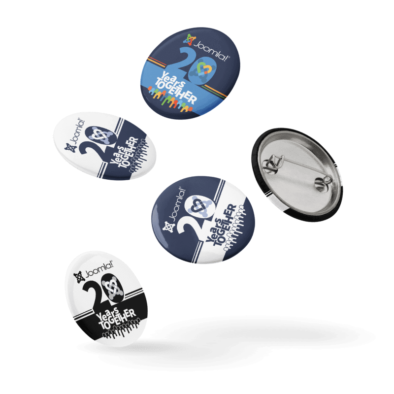 Joomla! 20th Anniversary Edition<br /> — Set of Pin Buttons — <br />1.25″ (31.25 mm) product image (4)