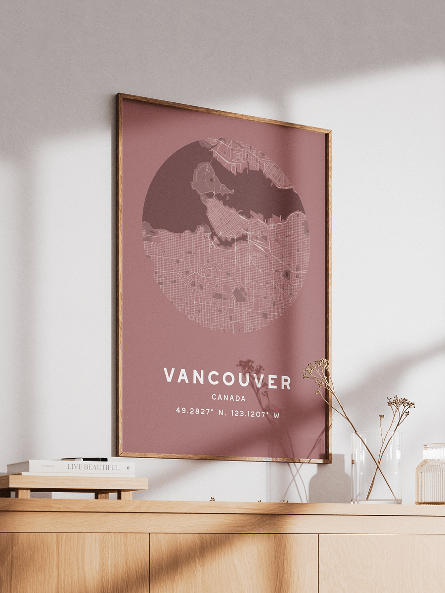 Vancouver Street Map Poster – Red Minimalist Circular City Art product image (2)