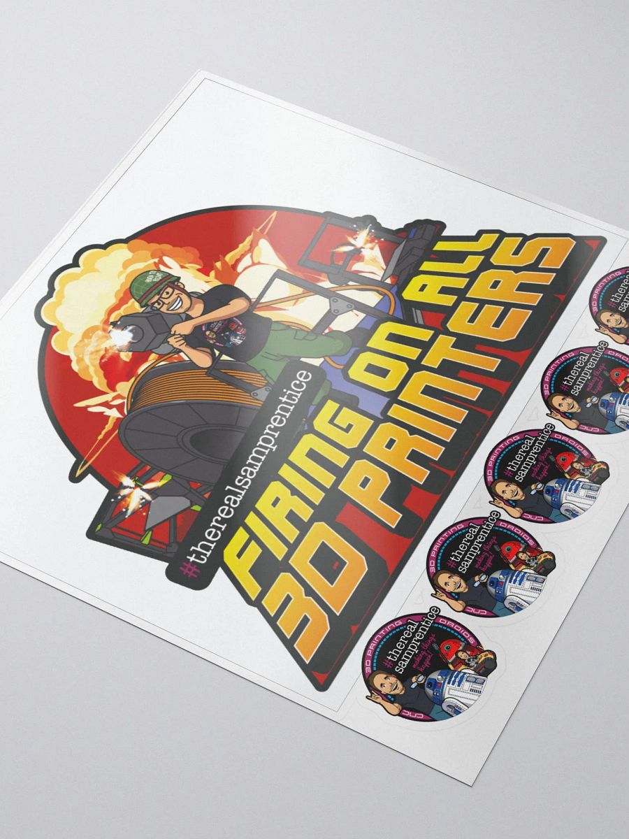 @therealsamprentice Firing On All 3D Printers Sticker product image (3)
