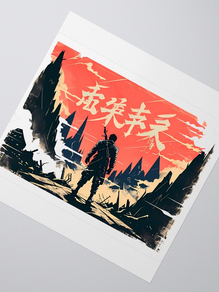 Epic Fantasy Warrior Art - Vibrant Mountain Landscape Sticker product image (2)