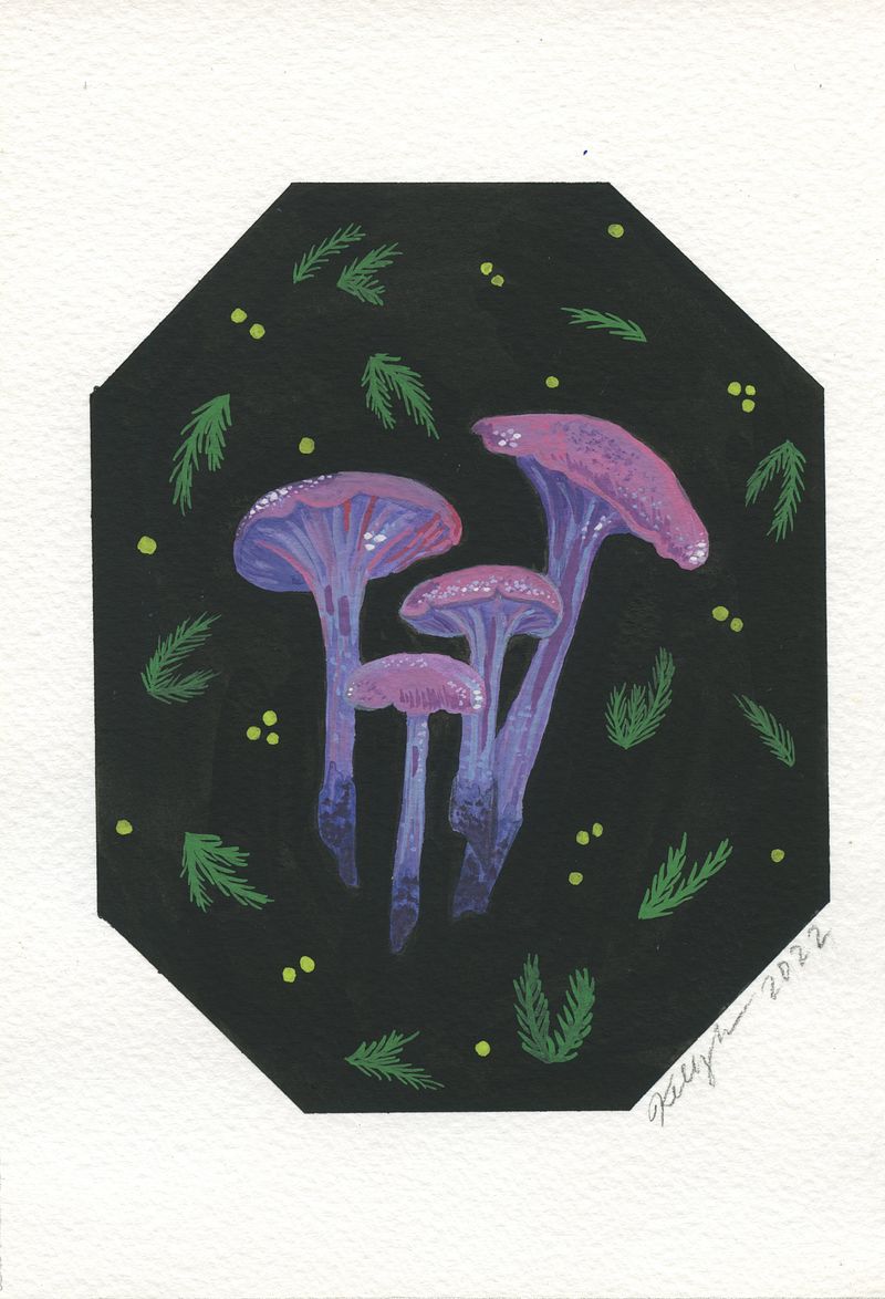 Purple Mushrooms - Gouache Painting
