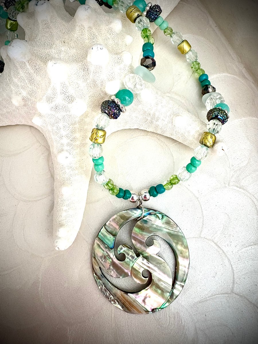 Abalone Shell Pendant Necklace | Handmade & Fully Beaded | Coastal Charm Jewelry by Monique Faella Designs™ | MFD-00219 product image (1)