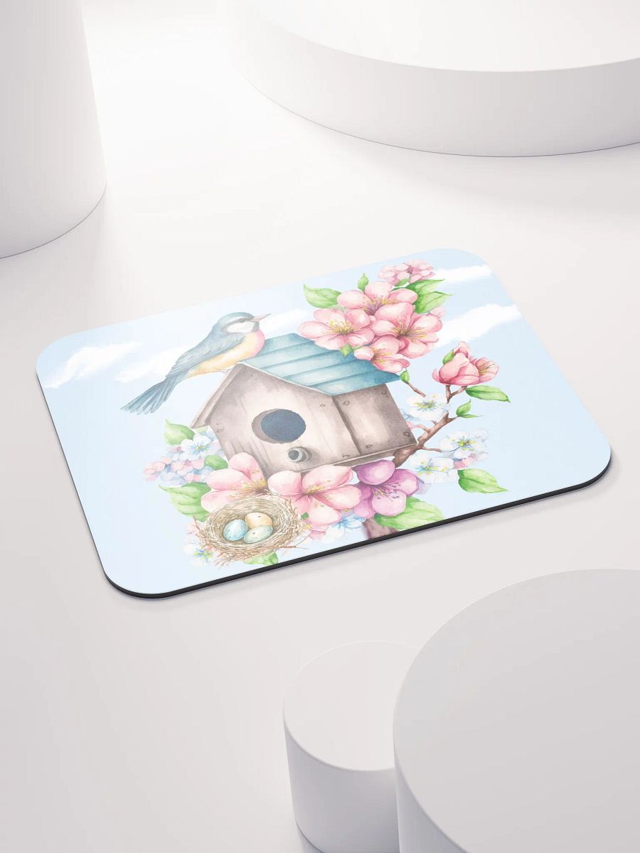 Blue Bird in a Pink Dogwood Tree Mousepad product image (4)