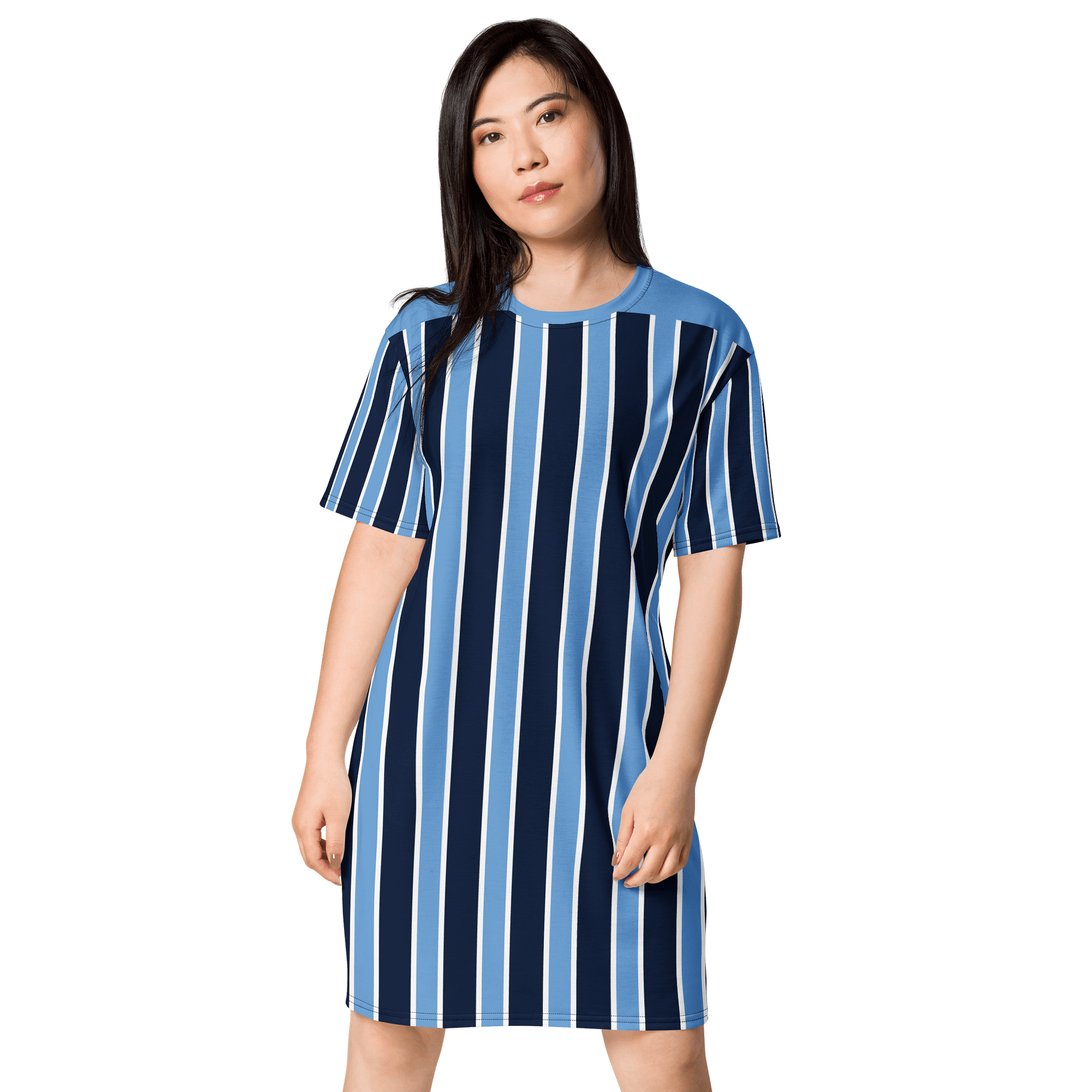 Exclusive Navy & Light Blue Striped Oversized T-Shirt Dress | TDS Music product image (1)