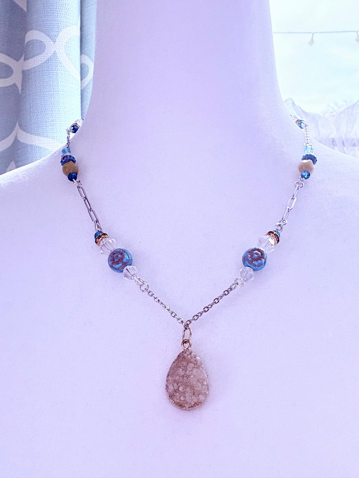 MFD-00187 | Shoreline Sands Druzy Pendant Necklace | Handmade Glass Beaded Jewelry | Monique Faella Designs™ product image (1)