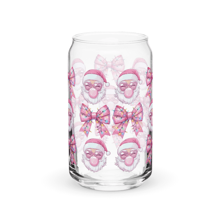 Bubble Gum Pink Santa Christmas Print Glass Can Cup product image (6)