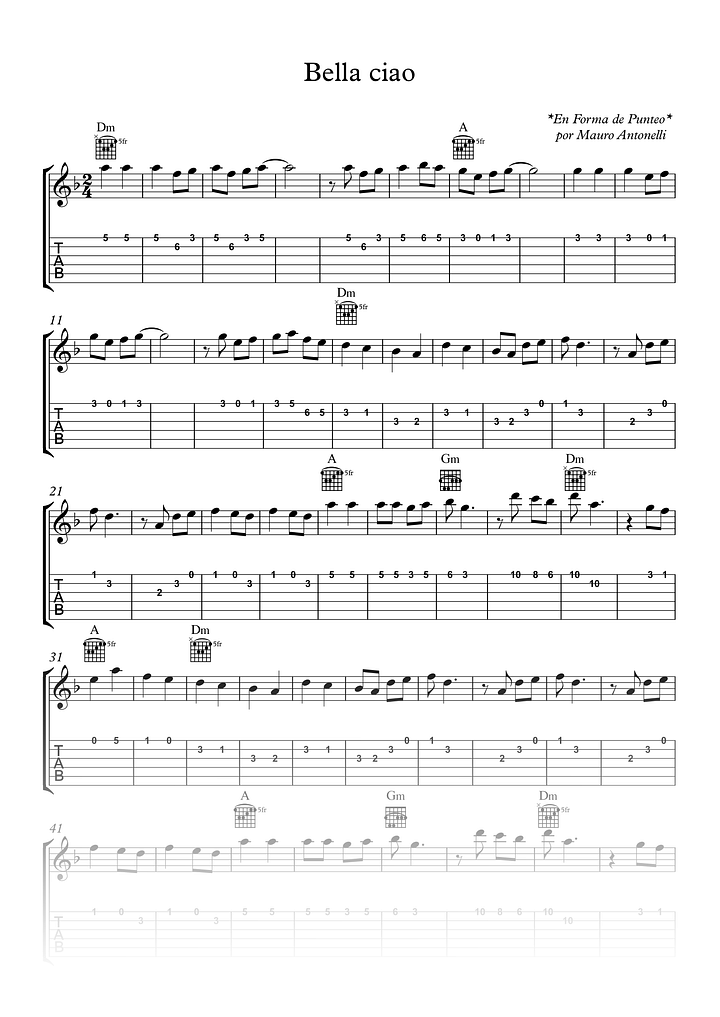 Bella ciao - Partitura + Tabs + Acordes + Pista product image (1)