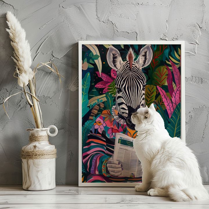 Zebra Reading a Newspaper Maximalist Animal Art Print product image (18)